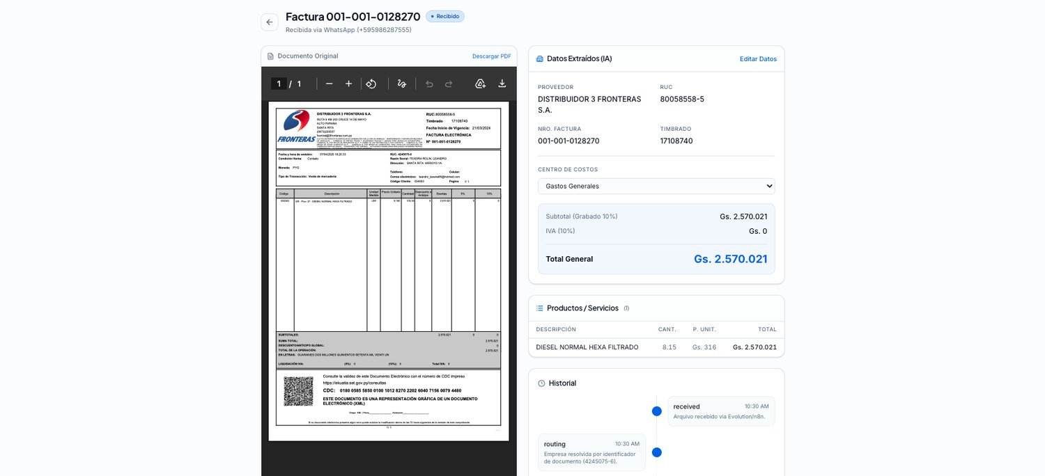 Detalle de factura con datos extraídos por IA